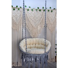 Altınoluk Hamak Makrome Relax Salıncak ( Gri ) Minderli