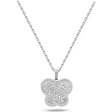 Brezza Lusso Jewelry Timeless Series Zirkon Taşlı Gümüş Işıltılı Kanat Kelebek Kolye
