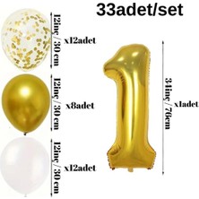 Konsept Sepeti Yaş Gold Balon Seti Krom Gold Konfetili Beyaz Balon Happy Birthday Banner (Balon Bandı Hediyeli)