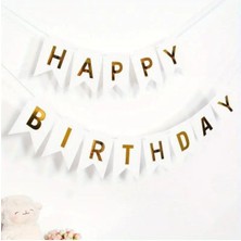 Konsept Sepeti Yaş Gold Balon Seti Krom Gold Konfetili Beyaz Balon Happy Birthday Banner (Balon Bandı Hediyeli)