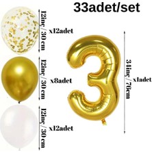 Konsept Sepeti Yaş Gold Balon Seti Krom Gold Konfetili Beyaz Balon Happy Birthday Banner (Balon Bandı Hediyeli)