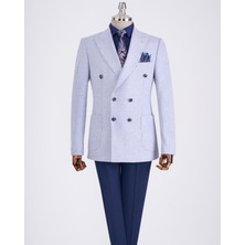 Italyan Stil Slim Fit Kravuze Erkek Tek Ceket Mavi T13337