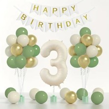 Konsept Sepeti Yaş Retro Balon Seti Küf Yeşili Krom Gold Deniz Kumu Happy Birthday Banner (Balon Bandı Hediyeli)