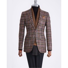 Italyan Stil Slim Fit Ekose Erkek Tek Ceket Siyah T13350