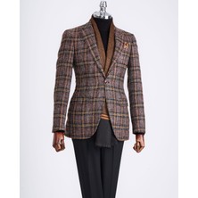 Italyan Stil Slim Fit Ekose Erkek Tek Ceket Siyah T13350