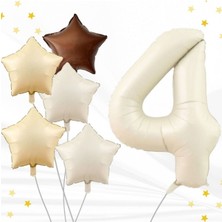 Konsept Sepeti Yaş Retro Bej 34" (76CM) Yaş Balonlu Latte Bej Kahve Yıldız Balon Retro Doğum Günü Yaş Balon Seti
