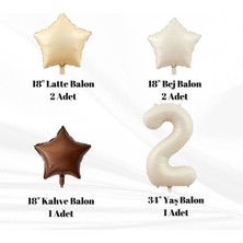Konsept Sepeti Yaş Retro Bej 34" (76CM) Yaş Balonlu Latte Bej Kahve Yıldız Balon Retro Doğum Günü Yaş Balon Seti