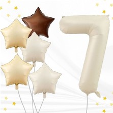 Konsept Sepeti Yaş Retro Bej 34" (76CM) Yaş Balonlu Latte Bej Kahve Yıldız Balon Retro Doğum Günü Yaş Balon Seti