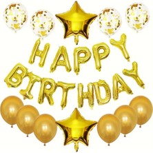Konsept Sepeti Happy Birthday Set Konfetili Yıldız Harf Folyo Balon Doğum Günü Parti Seti