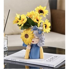 TeknoTrust Papatyalı Kız Seramik Biblo ve Dekoratif Saksı, Bej, 18x15 cm