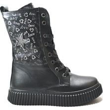 Onlo Ayakkabı OP.9026  Deri Siyah Kürklü Fermuarlı Uzun Kız Çocuk Postal Bot