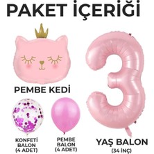 Konsept Sepeti Yaş Doğum Günü Parti Seti Pembe Yaş Balon Kedi ve Konfetili Folyo Balon Parti Seti