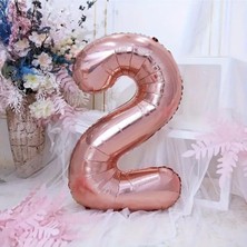 Konsept Sepeti 2 Yaş Rose Gold Rakam Folyo Helyum Balon Tüm Yaşlar 34 inç 76CM