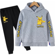 Kids Face Özel Tasarım Kapüşonlu Pokemon Baskılı Şardonlu Kışlık Trend Erkek Çocuk Eşofman Takımı