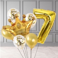 Konsept Sepeti 7 Yaş Doğum Günü Kral Taç Folyo Balon Rakam Gold Konfetili Yaş Balon Parti Seti