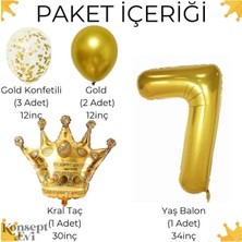 Konsept Sepeti 7 Yaş Doğum Günü Kral Taç Folyo Balon Rakam Gold Konfetili Yaş Balon Parti Seti