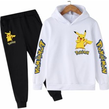 Kids Face Özel Tasarım Kapüşonlu Pokemon Baskılı Şardonlu Kışlık Erkek Çocuk Trend Eşofman Takımı