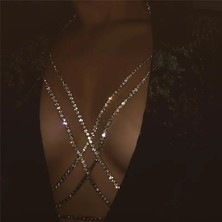 Lovisa Accessories El Yapımı Kristal Taşlı Göğüs Kolyesi, Su Yolu Göğüs Zinciri