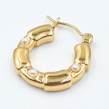 Sjour Hoop Model Inci Detaylı 14 Ayar Altın Kaplama 2 cm Çelik Küpe