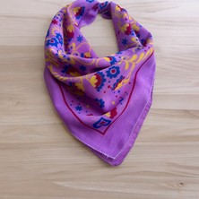 Als Accessories Kadın Lila Renk Renkli Çiçek Desenli %100 Koton Bandana, Saç Bandı