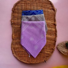 Als Accessories Kadın Mavi, Gri, ve Lila Renk Etnik Desenli 3'lü  %100 Koton Bandana, Saç Bandı