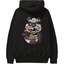 Ankhises Panda Ramen Arka Baskılı Siyah Oversize Kapüşonlu Sweatshirt Erkek Kadın