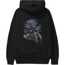 Ankhises Samurai Ride Arka Baskılı Siyah Oversize Kapüşonlu Sweatshirt Erkek Kadın