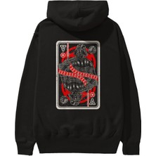 Ankhises King Of The Darkside Arka Baskılı Siyah Oversize Kapüşonlu Sweatshirt Erkek Kadın