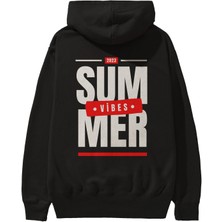 Ankhises Summer Vibes 2 Arka Baskılı Siyah Oversize Kapüşonlu Sweatshirt Erkek Kadın