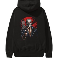 Ankhises Jason Will Be Back Arka Baskılı Siyah Oversize Kapüşonlu Sweatshirt Erkek Kadın