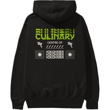 Ankhises Culinary Centre Of Yokohama Arka Baskılı Siyah Oversize Kapüşonlu Sweatshirt Erkek Kadın
