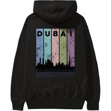 Ankhises Dubai Yazılı Arka Baskılı Siyah Oversize Kapüşonlu Sweatshirt Erkek Kadın