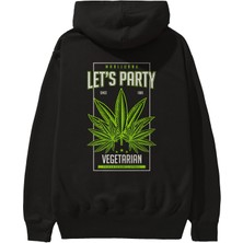 Ankhises Lets Party Arka Baskılı Siyah Oversize Kapüşonlu Sweatshirt Erkek Kadın
