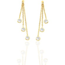 Söğütlü Silver Gümüş Altın Yaldızlı Zirkon Taşlı Zincir Işıltısı Küpe SGTL12664GOLD