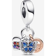 Hector Co Jewellery Iki Renkli Gökkuşağı Kalp, Kelebek ve Barış Üçlü Sallantılı Charm