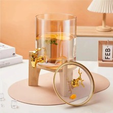 Geyik Detaylı Bambu Standlı Amber Cam Musluklu Şerbet- Meyve Suyu – Içecek- Su Sebili – 3,5 Lt