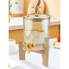 Geyik Detaylı Bambu Standlı Amber Cam Musluklu Şerbet- Meyve Suyu – Içecek- Su Sebili – 3,5 Lt