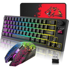 Ata Soft T50 Kablosuz Işıklı Klavye Mouse Set Rainbow Aydınlatmalı Mousepad Hediyeli