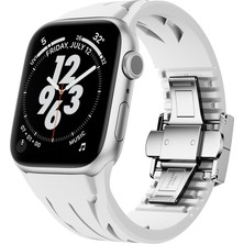 Cepte Aksesuar Apple Watch 44MM KRD-127 Metal Tokalı Silikon Kordon-Beyaz