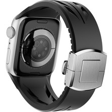 Cepte Aksesuar Apple Watch 44MM KRD-127 Metal Tokalı Silikon Kordon-Beyaz