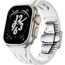 Cepte Aksesuar Apple Watch Ultra 49MM KRD-127 Metal Tokalı Silikon Kordon-Beyaz