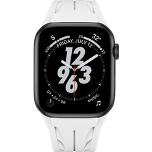 Cepte Aksesuar Apple Watch 7 45MM KRD-127 Metal Tokalı Silikon Kordon-Beyaz