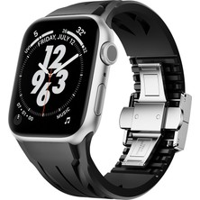 Cepte Aksesuar Apple Watch 7 45MM KRD-127 Metal Tokalı Silikon Kordon-Siyah