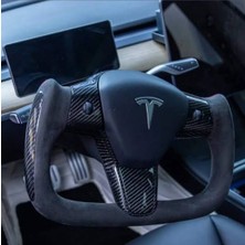 Tesla Model Y Alcantara Parlak Karbon Belt Yoke Direksiyon