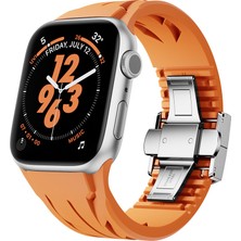 Nüanstek Apple Watch 42MM KRD-127 Metal Tokalı Silikon Kordon-Turuncu