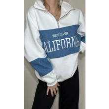 California Kot Geçişli, Oversize Fermuarlı Sweatshirt