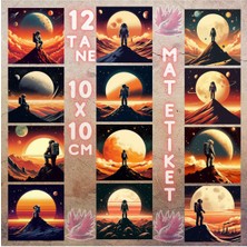 Manzara Seyreden Astranot Vintage 12 Adet Scrapbook Bullet Journal Mat Planlayıcı Sticker Etiket Set