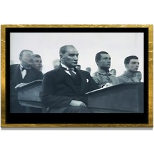 Marsilyan Yapay Zeka İle Yenilenmiş Atatürk Fotoğrafları Siyah Beyaz Cam Tablo, 3d Dekoratif Baskı 154