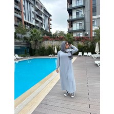 Gri Sabit Başörtülü Poliamid Esnek Namaz Spor Havuz Elbise