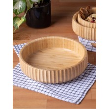 Janset Bambu Çizgili Kase Bambu Sunum Dekoratif Kase 22cm-6cm